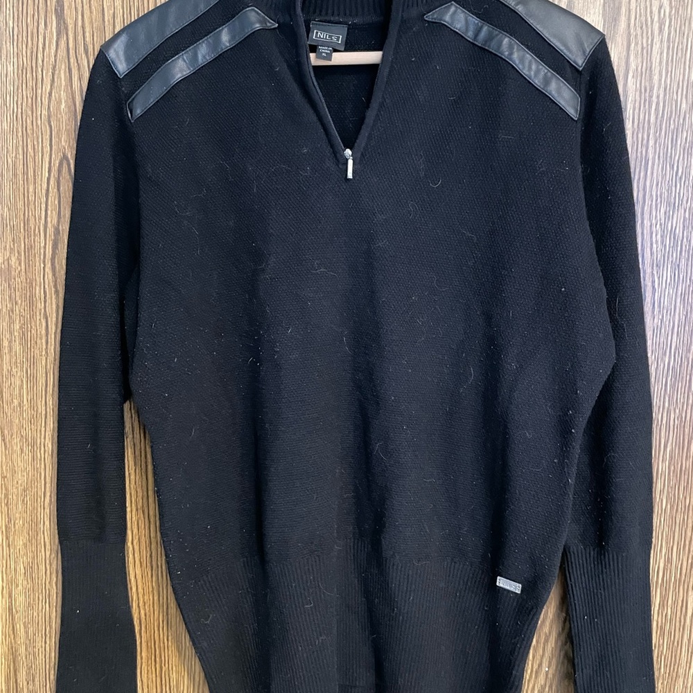 NIL Women’s Black Zip Up Sweater with Leather Details